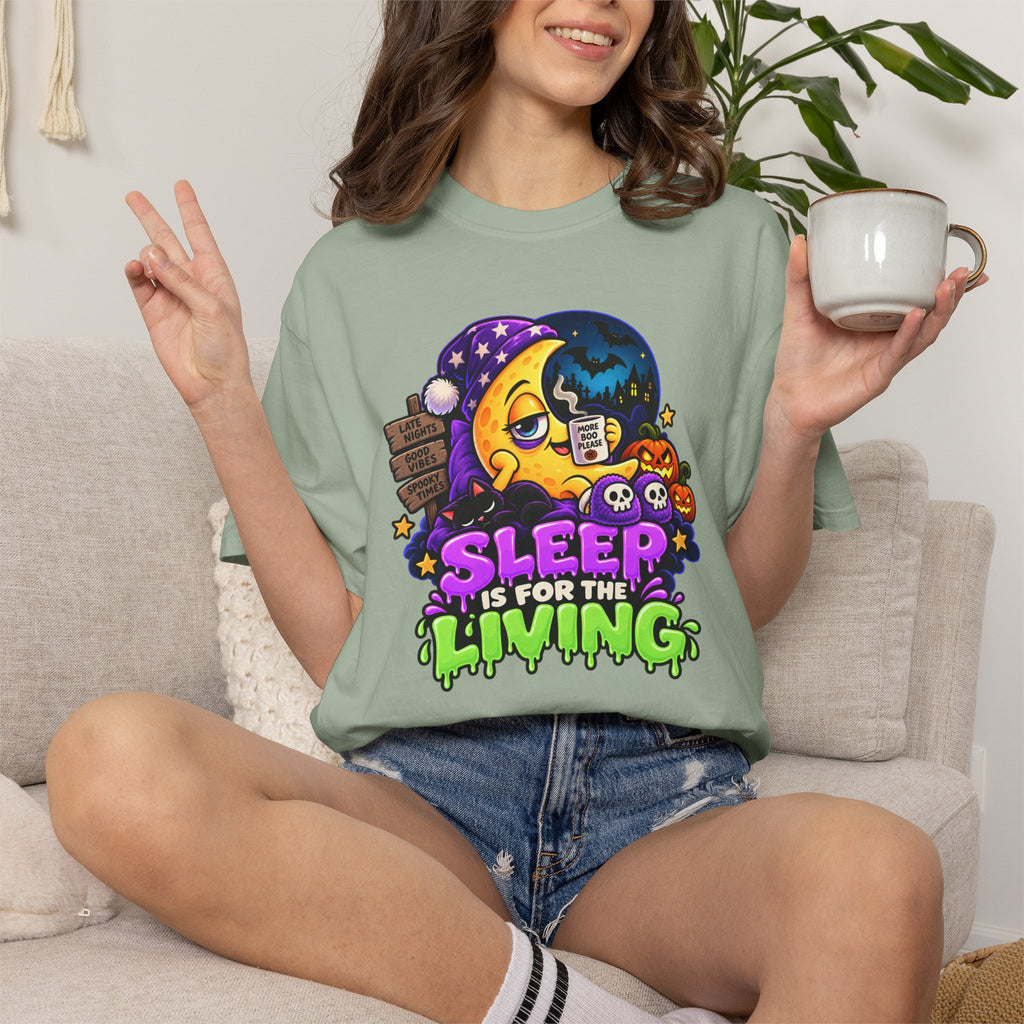 Sleep Is for the Living – Funny Halloween Moon T-Shirt