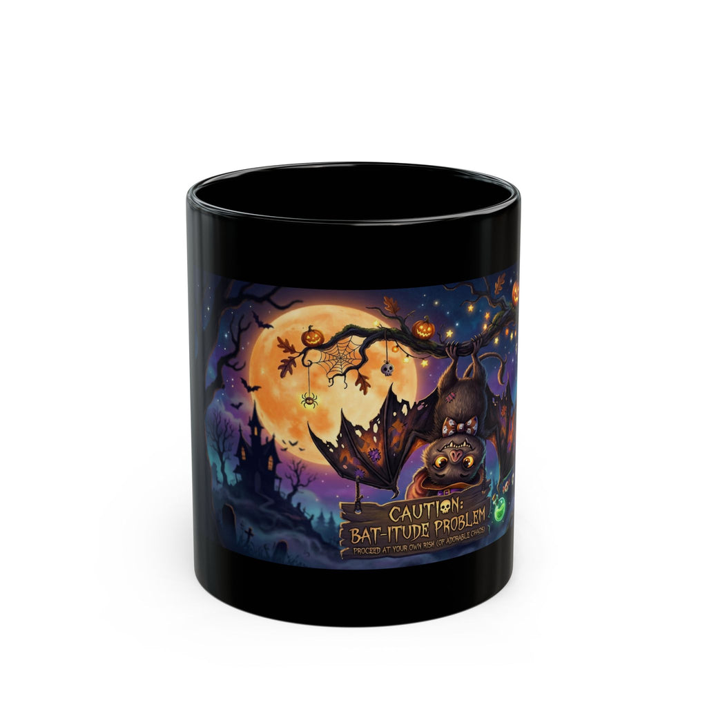 Halloween Bat Mug – "Caution: Bat-titude Problem" Black Coffee Cup (11oz, 15oz)