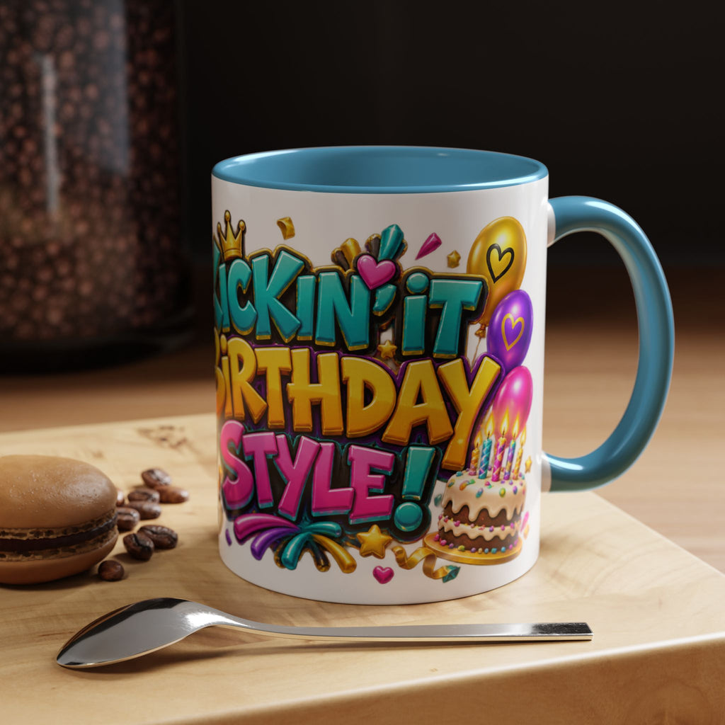 Kickin’ It Birthday Style Donkey White Mug – Funny Happy Birthday Party Cup, Cute Colorful Gift