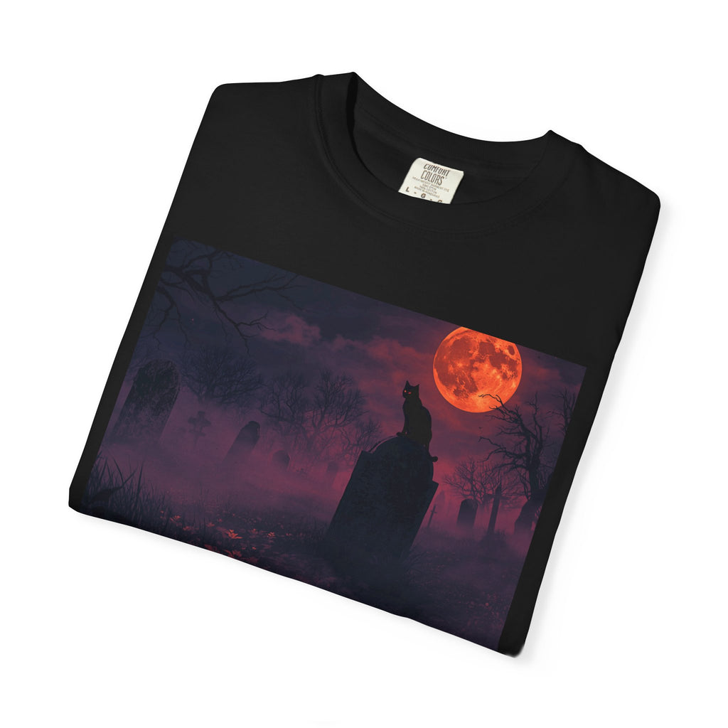 Halloween Cat Reaper T-Shirt — "Meow, I'm Here For Your Soul" Graphic Tee