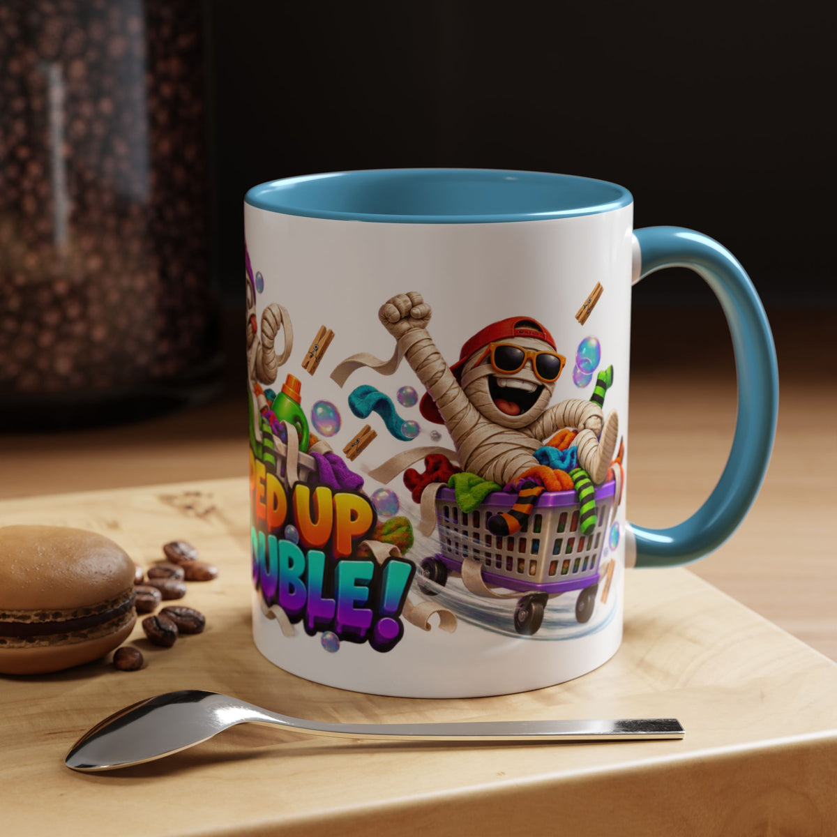 Wrapped Up in Trouble Mummy Halloween White Mug