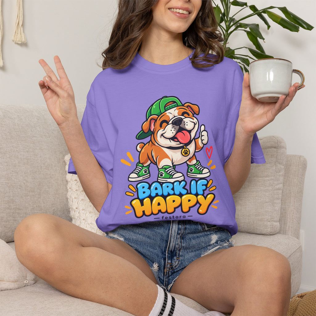 Bark If Happy – Cute Bulldog Graphic T-Shirt