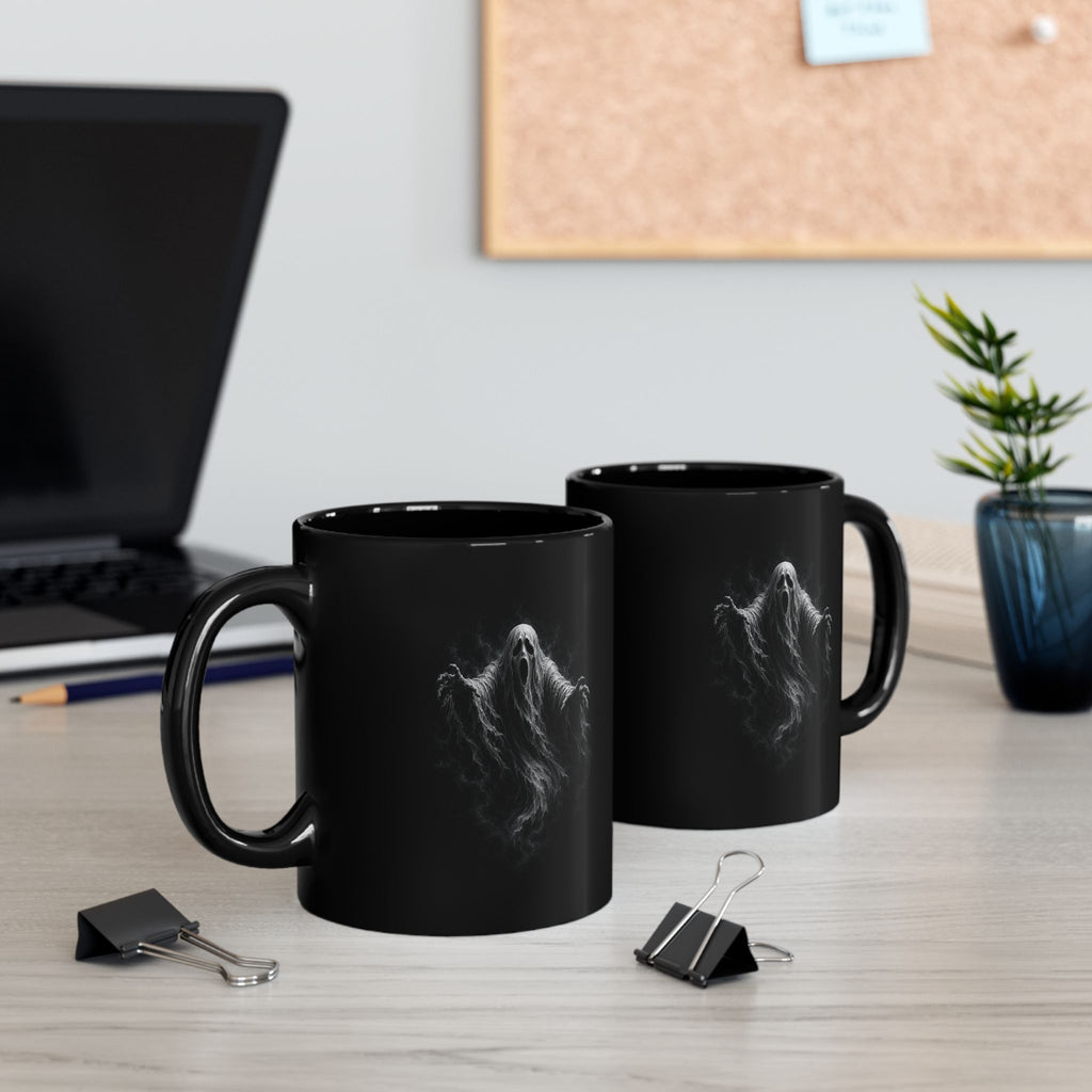 Ghost Haunted Black Coffee Mug — Spooky Halloween 11oz/15oz