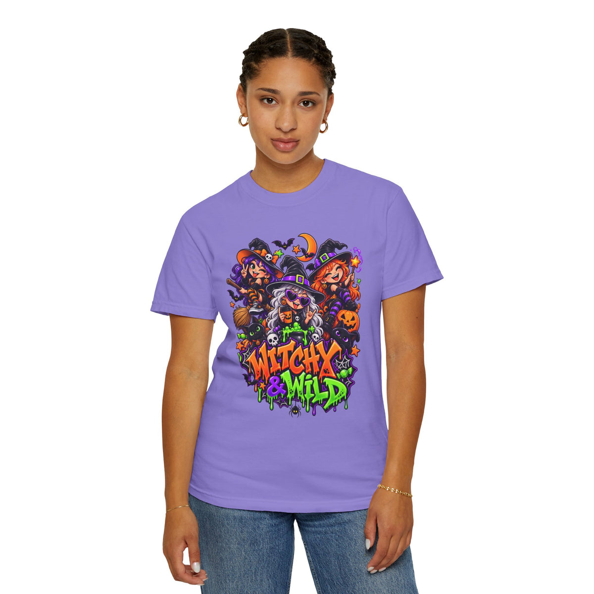 Witchy & Wild – Halloween Witch Crew Graphic T-Shirt