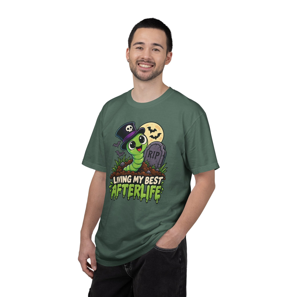 Living My Best Afterlife – Cute Halloween Graveyard Worm T-Shirt