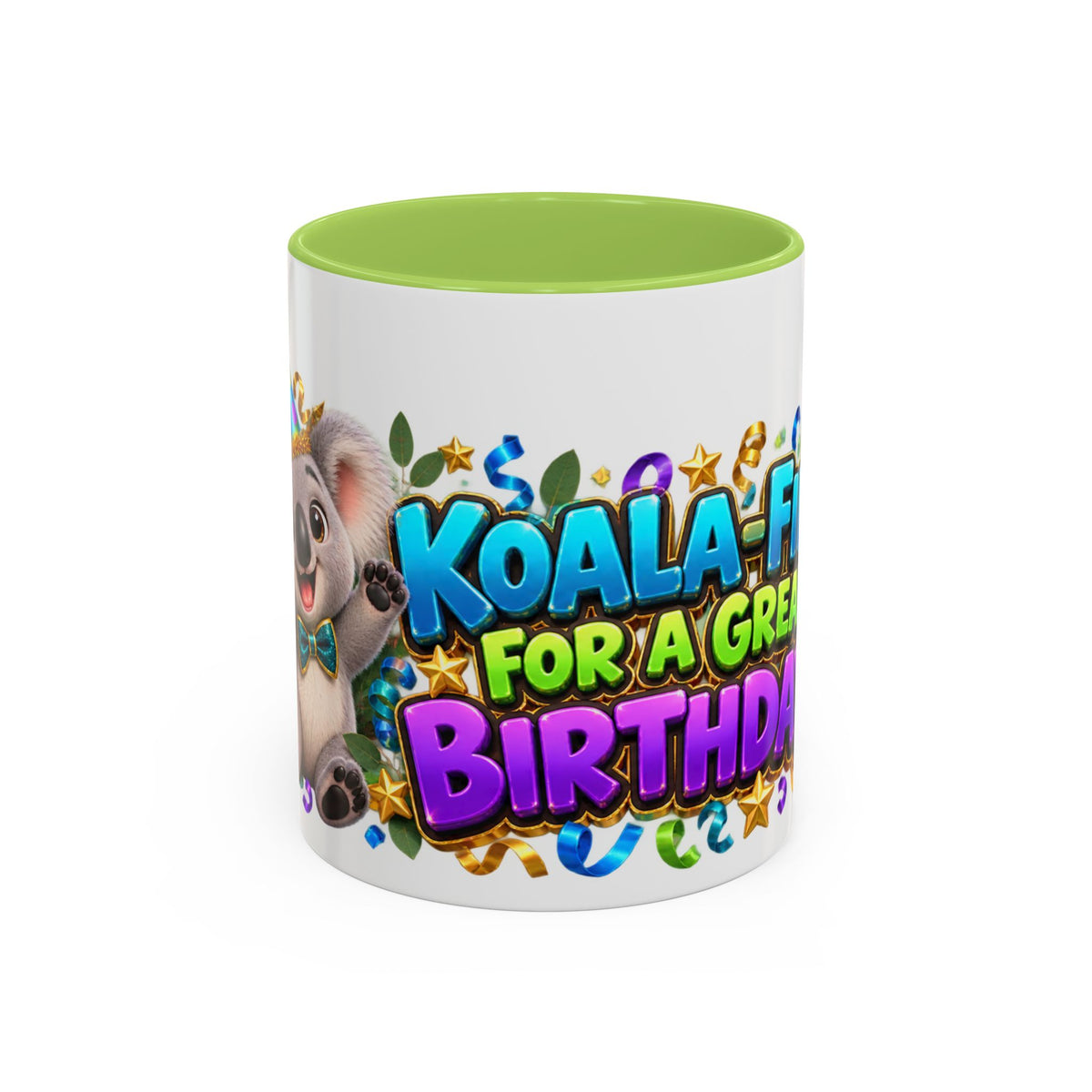 Koala-Fied for a Great Birthday White Mug – Cute Koala Birthday Cup, Colorful Fun Party Gift