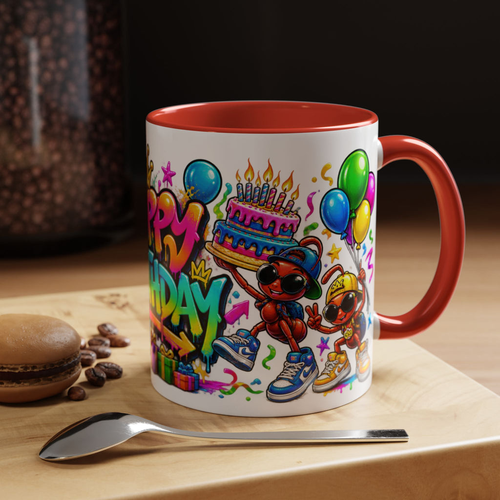 Happy Birthday Accent Coffee Mug - Colorful Graffiti Party Design (11 oz)