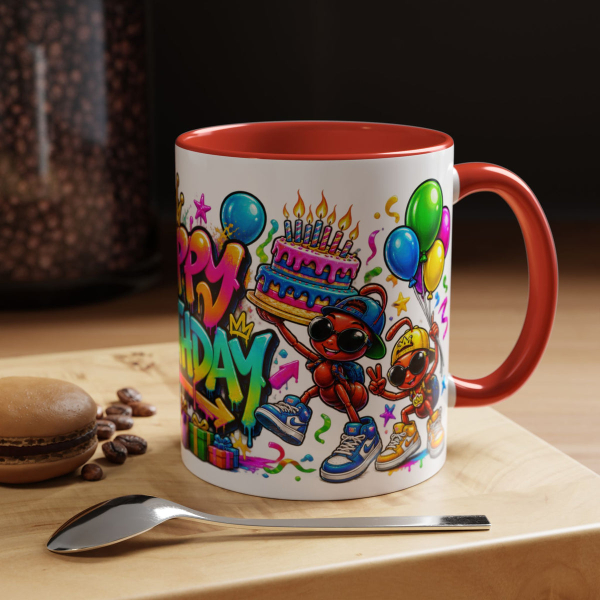 Happy Birthday Accent Coffee Mug - Colorful Graffiti Party Design (11 oz)