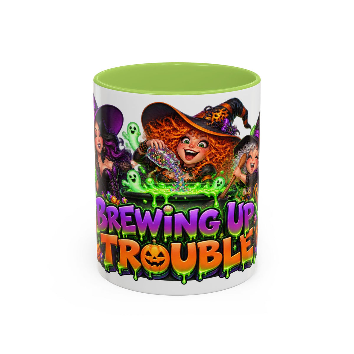 Brewing Up Trouble Witches Halloween White Mug
