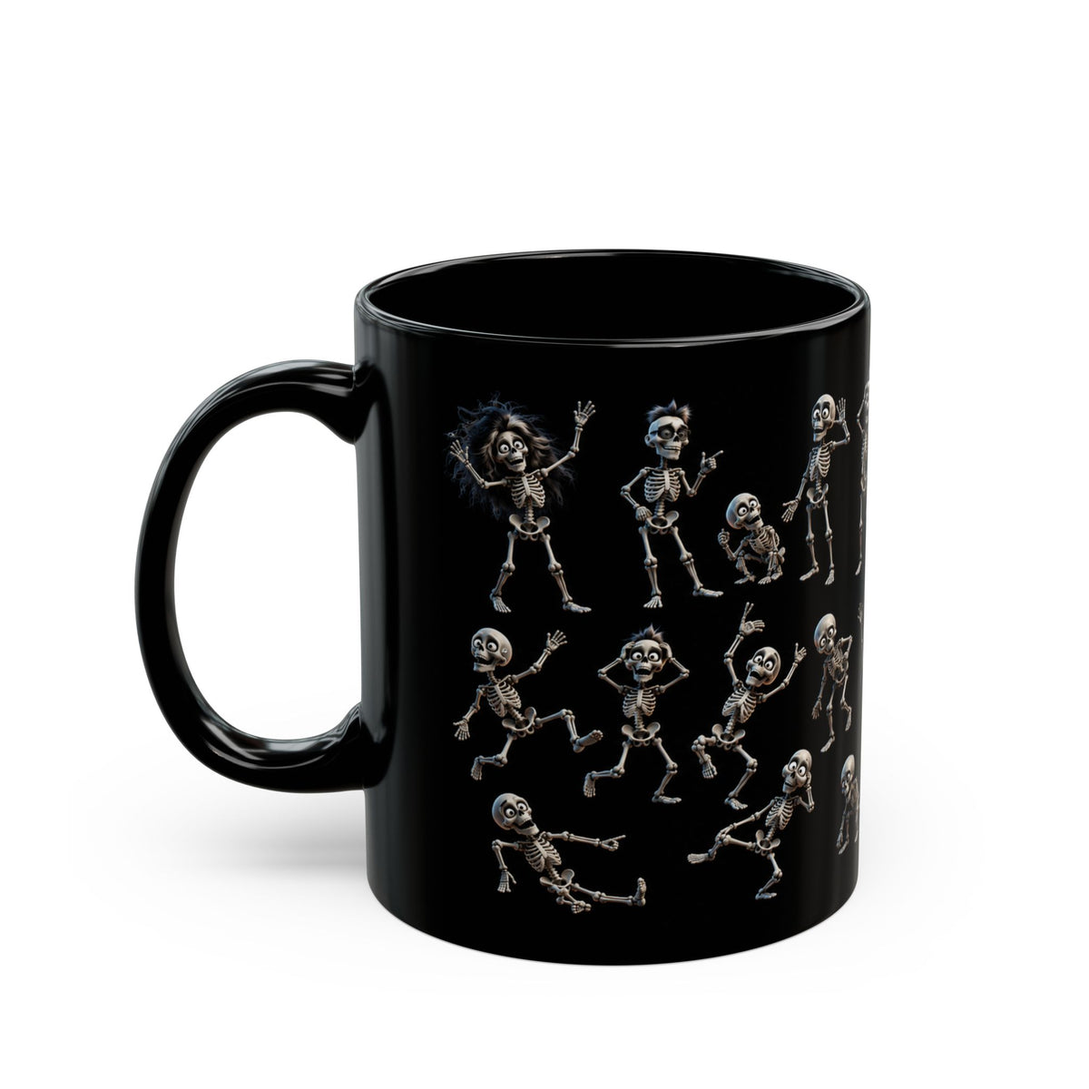 Funny Dancing Skeletons Black  Mug — Halloween Wraparound Pattern (11oz, 15oz)