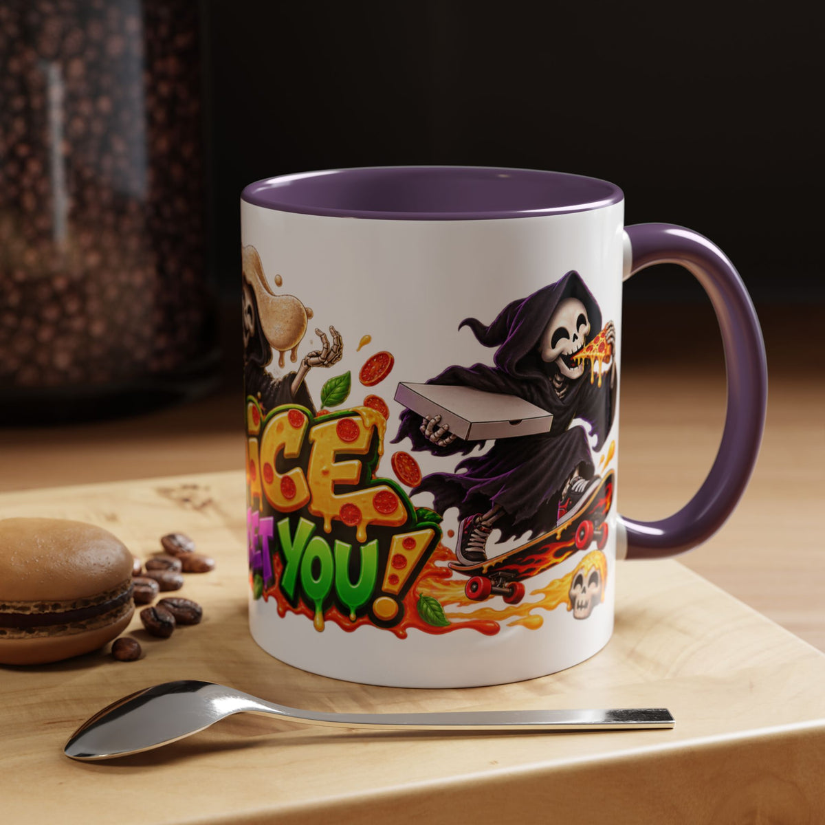 Slice to Meet You Funny Grim Reaper Pizza Halloween White Mug