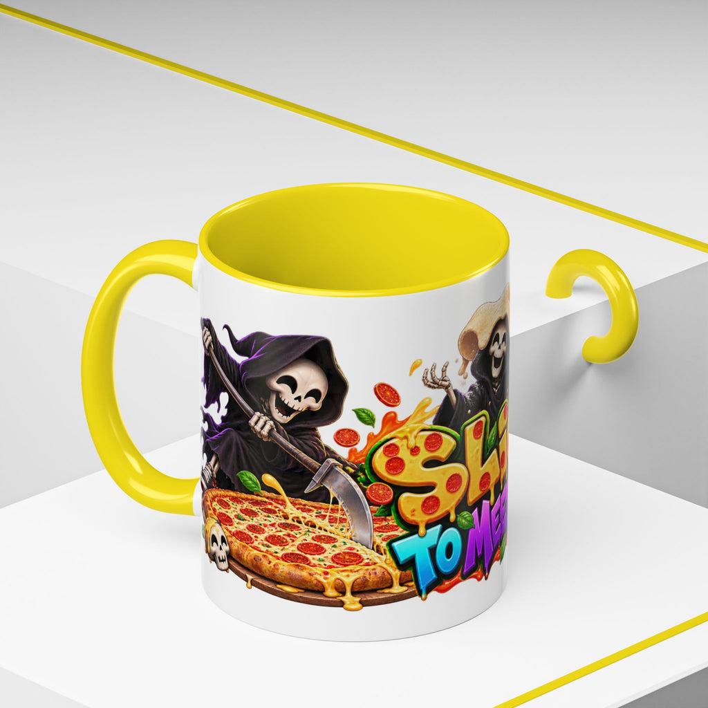 Slice to Meet You Funny Grim Reaper Pizza Halloween White Mug