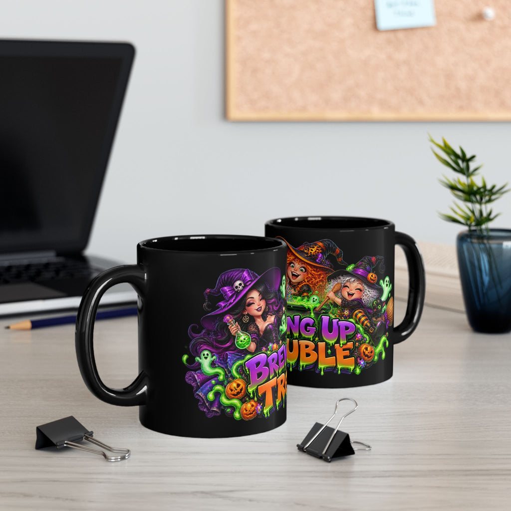 Brewing Up Trouble Witches Halloween Black Mug