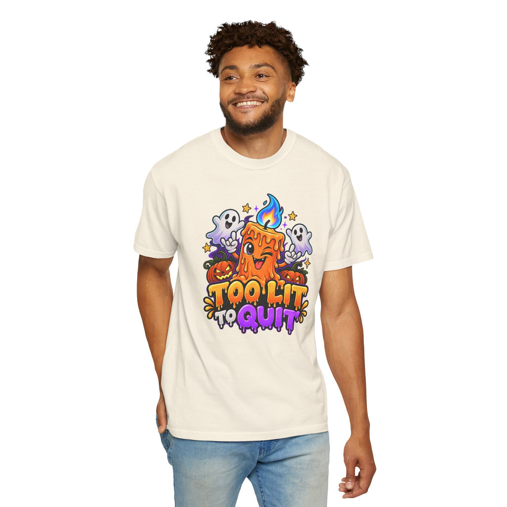Too Lit to Quit – Funny Halloween Candle T-Shirt