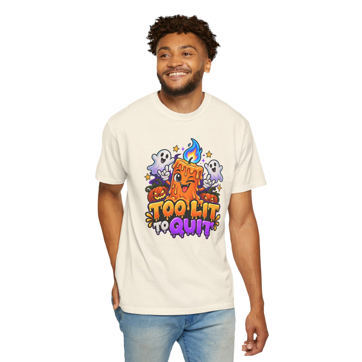 Too Lit to Quit – Funny Halloween Candle T-Shirt