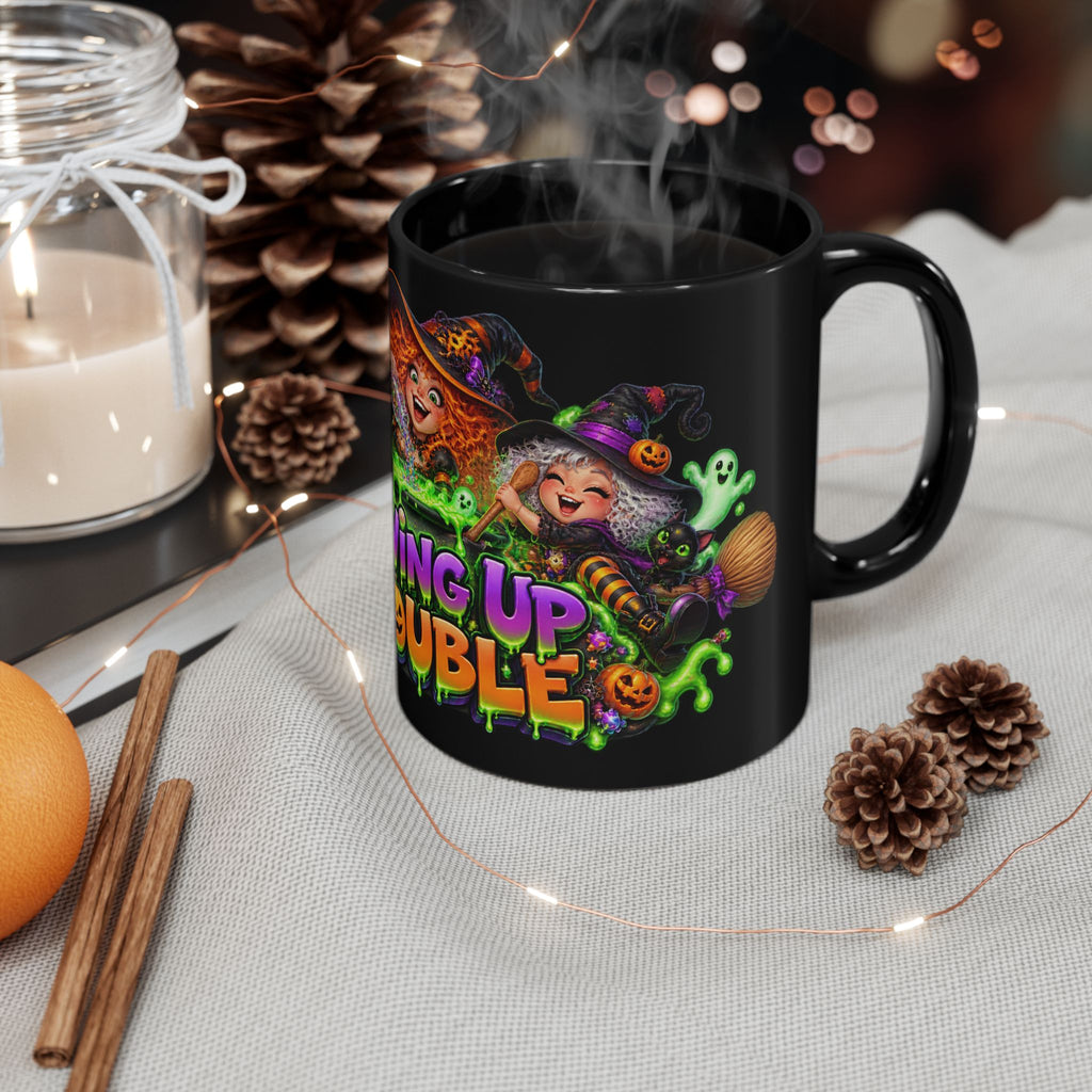 Brewing Up Trouble Witches Halloween Black Mug