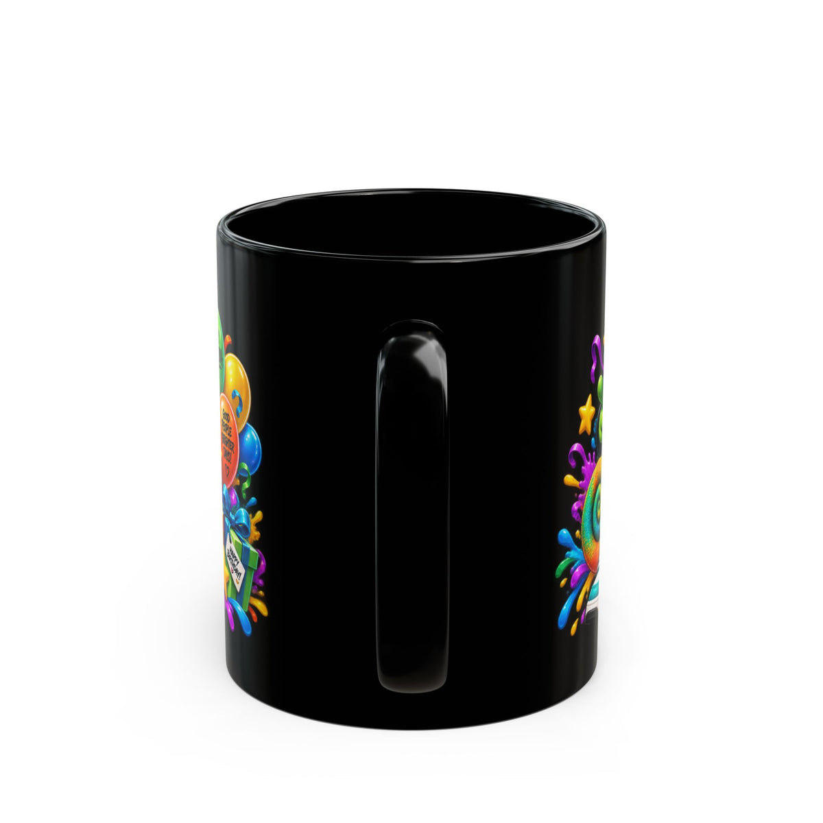 Birthday in Full Color Black Mug – Festora Chameleon Birthday Cup