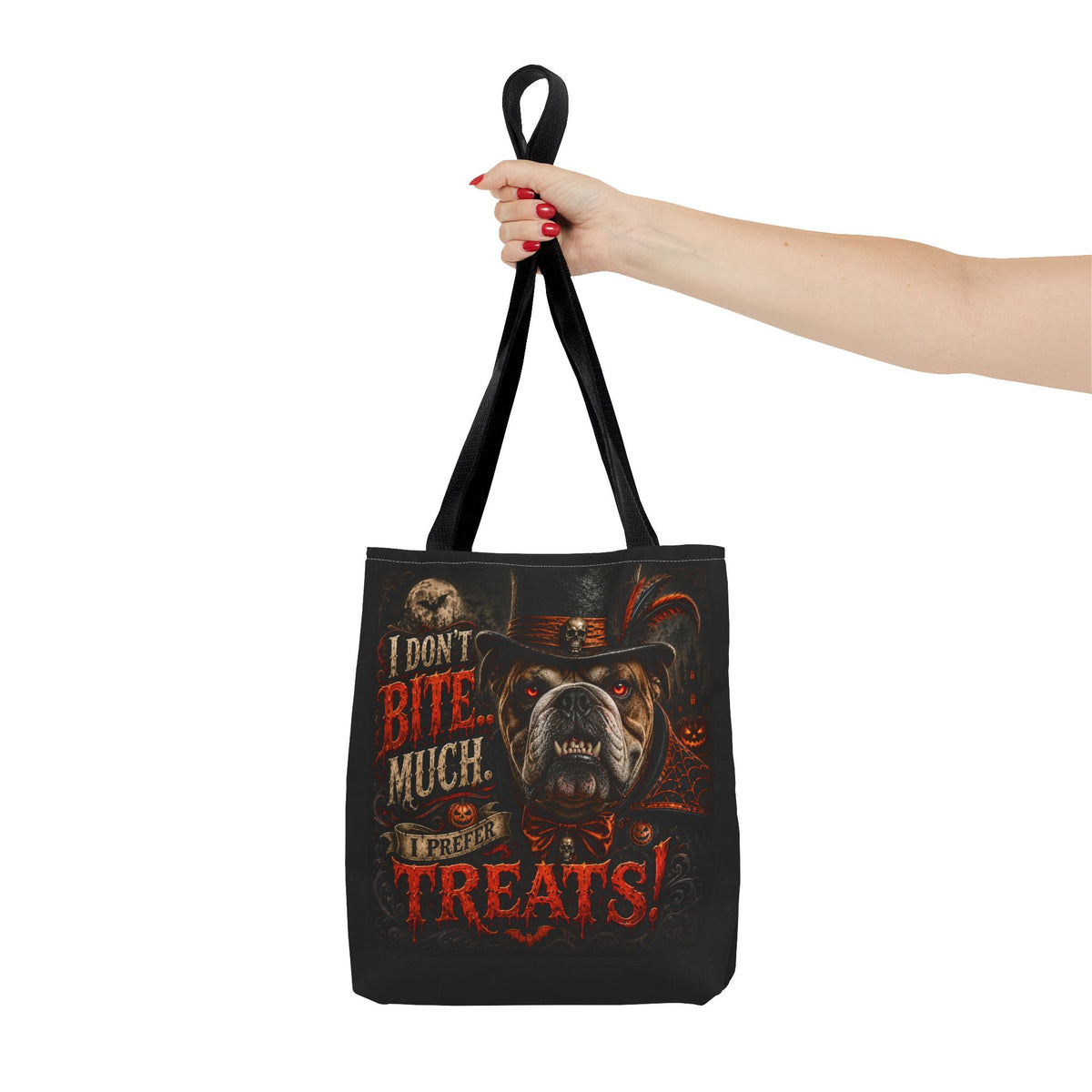 Halloween Bulldog Tote Bag - "I Don't Bite Much, I Prefer Treats!" Candy Bag