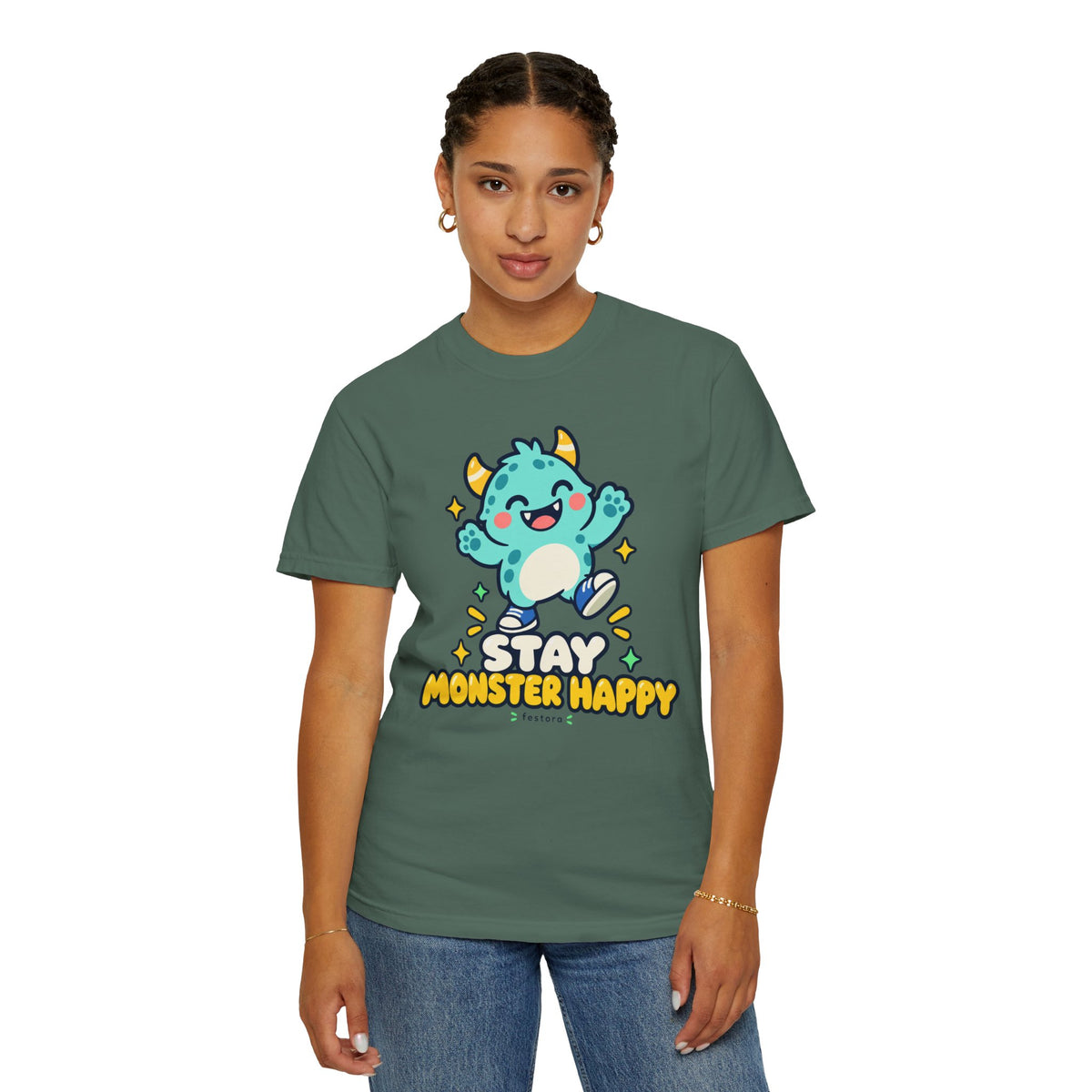 Stay Monster Happy – Cute Monster Graphic T-Shirt