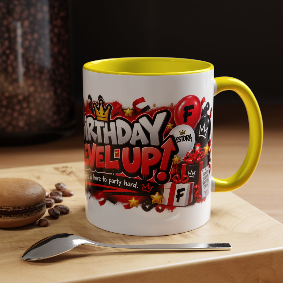 Festora Grafx Birthday Mug – Birthday Level Up Robot Coffee Cup