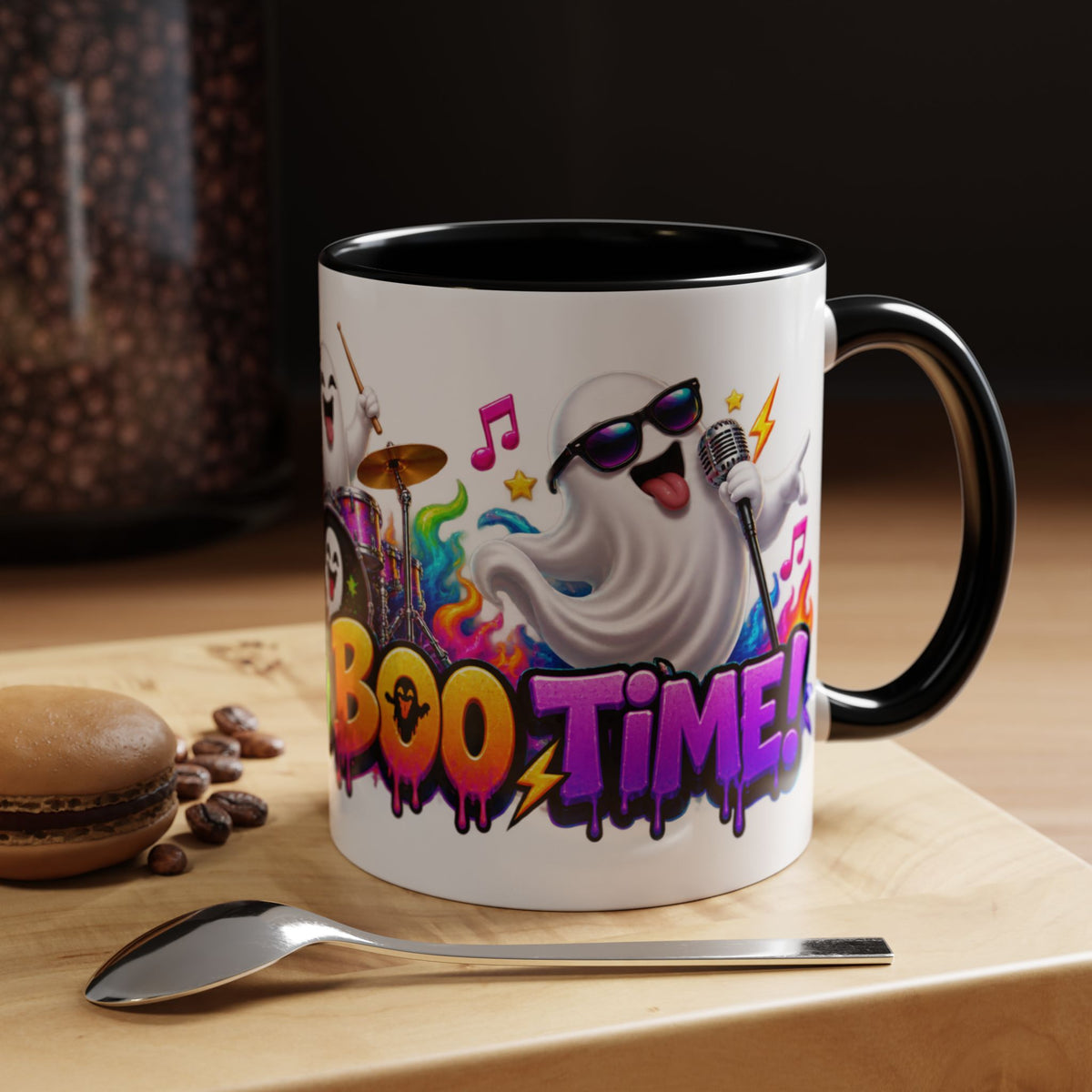 Here for a Boo Time Halloween Ghost Rock Band White Mug