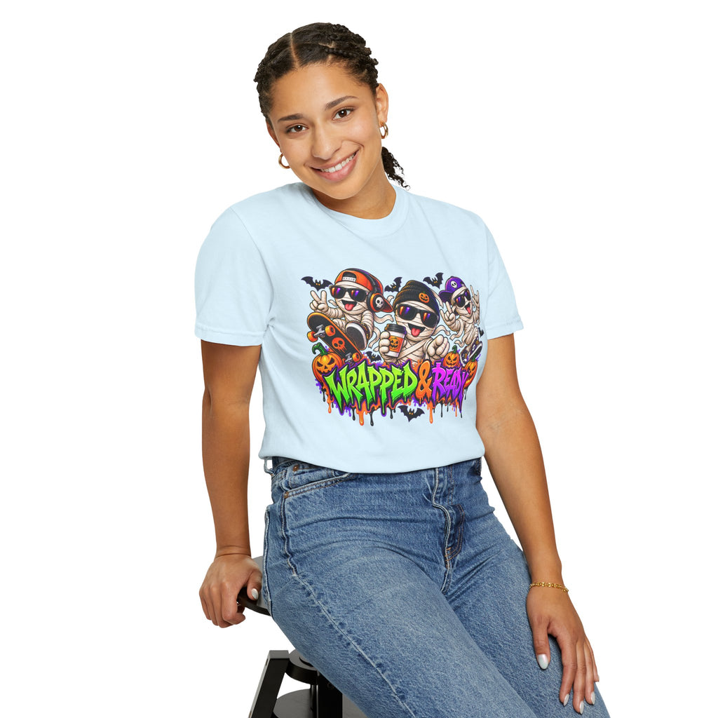 Wrapped & Ready – Halloween Mummy Crew Graphic T-Shirt