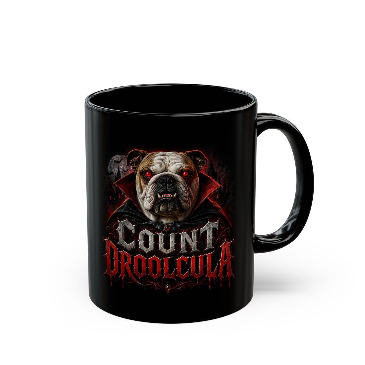Count Droolcula Bulldog Mug — Gothic Vampire Dog Coffee Cup (11oz & 15oz)
