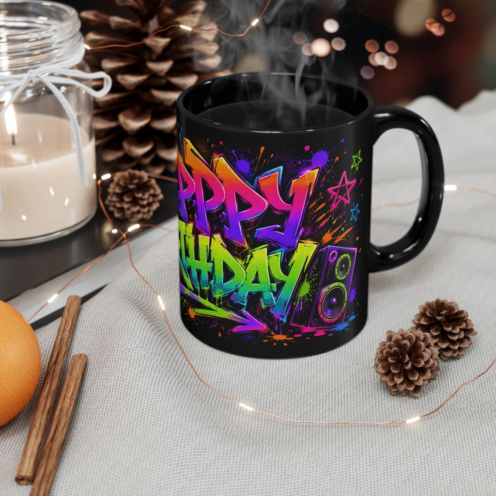 Happy Birthday Graffiti Mug — Colorful Urban Birthday Coffee Cup (11oz/15oz)