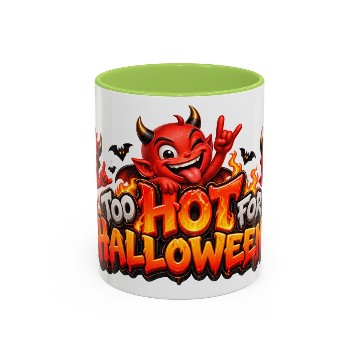 Too Hot for Halloween White Mug – Funny Devils, Flames & Spooky Design