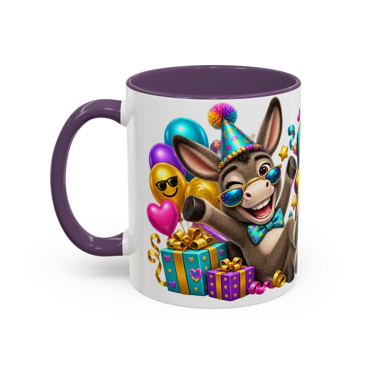Kickin’ It Birthday Style Donkey White Mug – Funny Happy Birthday Party Cup, Cute Colorful Gift