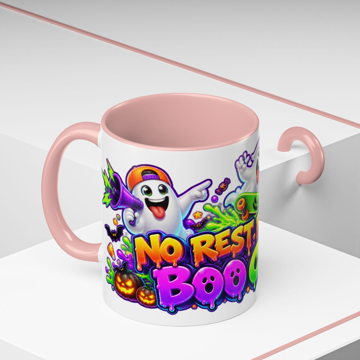 No Rest for the Boo Crew Crazy Ghosts Halloween White Mug