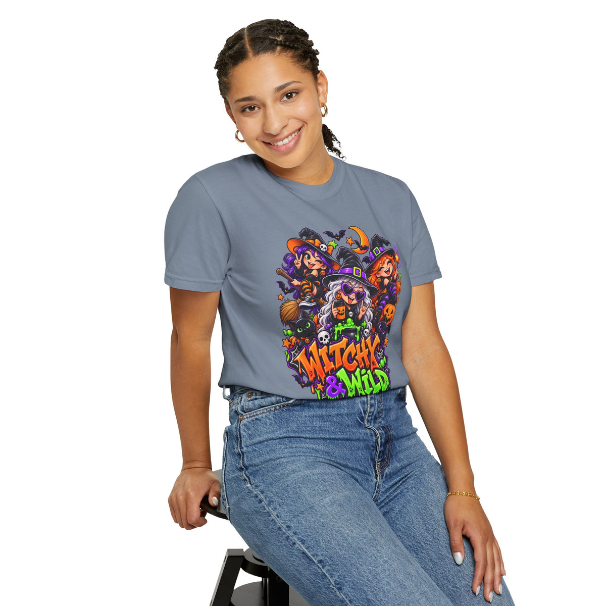 Witchy & Wild – Halloween Witch Crew Graphic T-Shirt