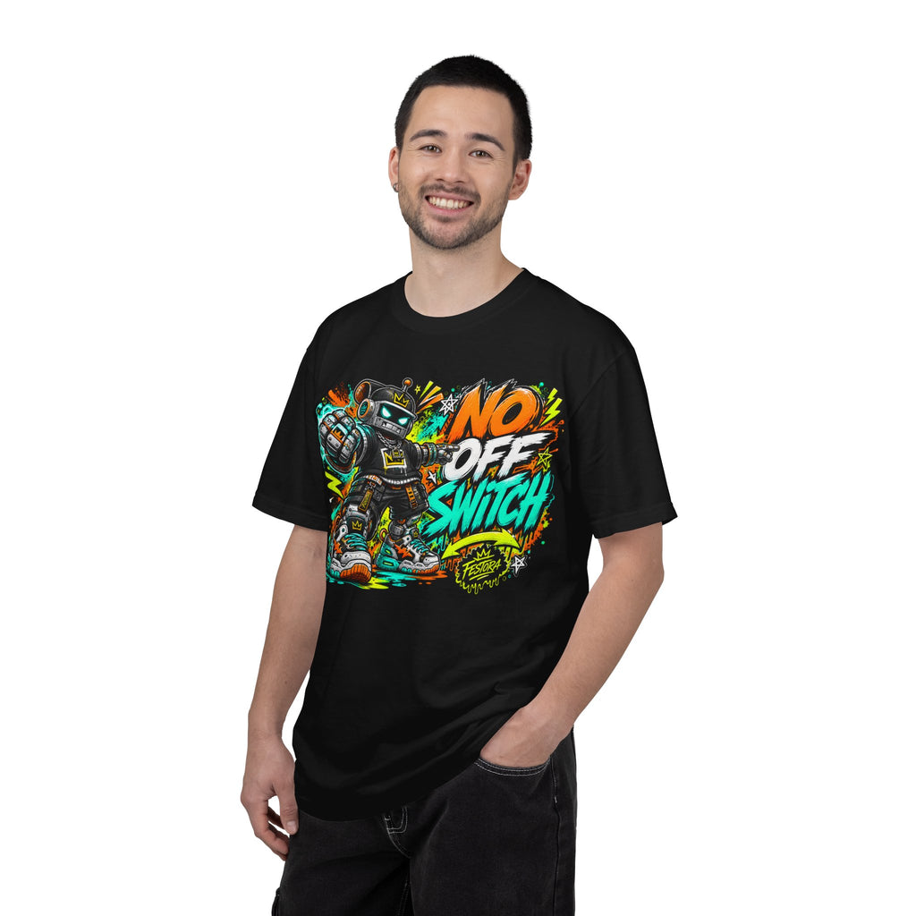 No Off Switch Robot Graphic T-Shirt — Bold Retro Streetwear Design