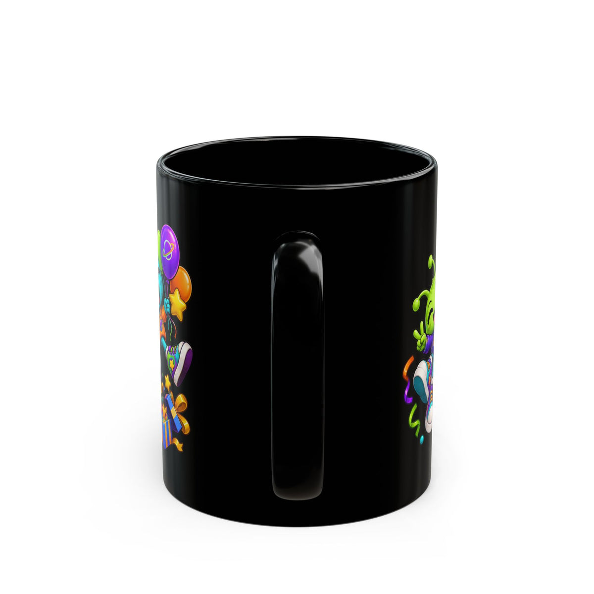 Happy Birthday Alien Mug – Colorful Space Party Mug with Cute Aliens & Robots
