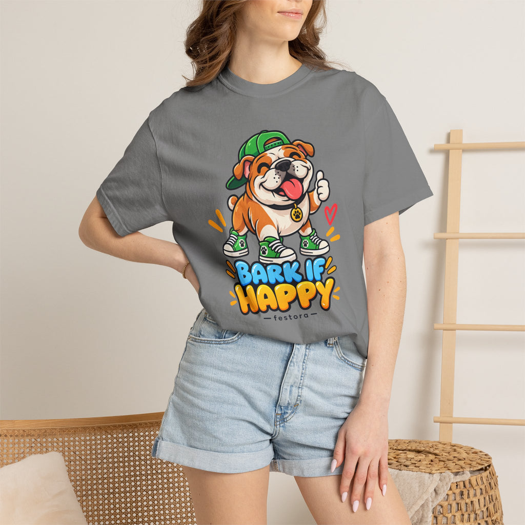 Bark If Happy – Cute Bulldog Graphic T-Shirt