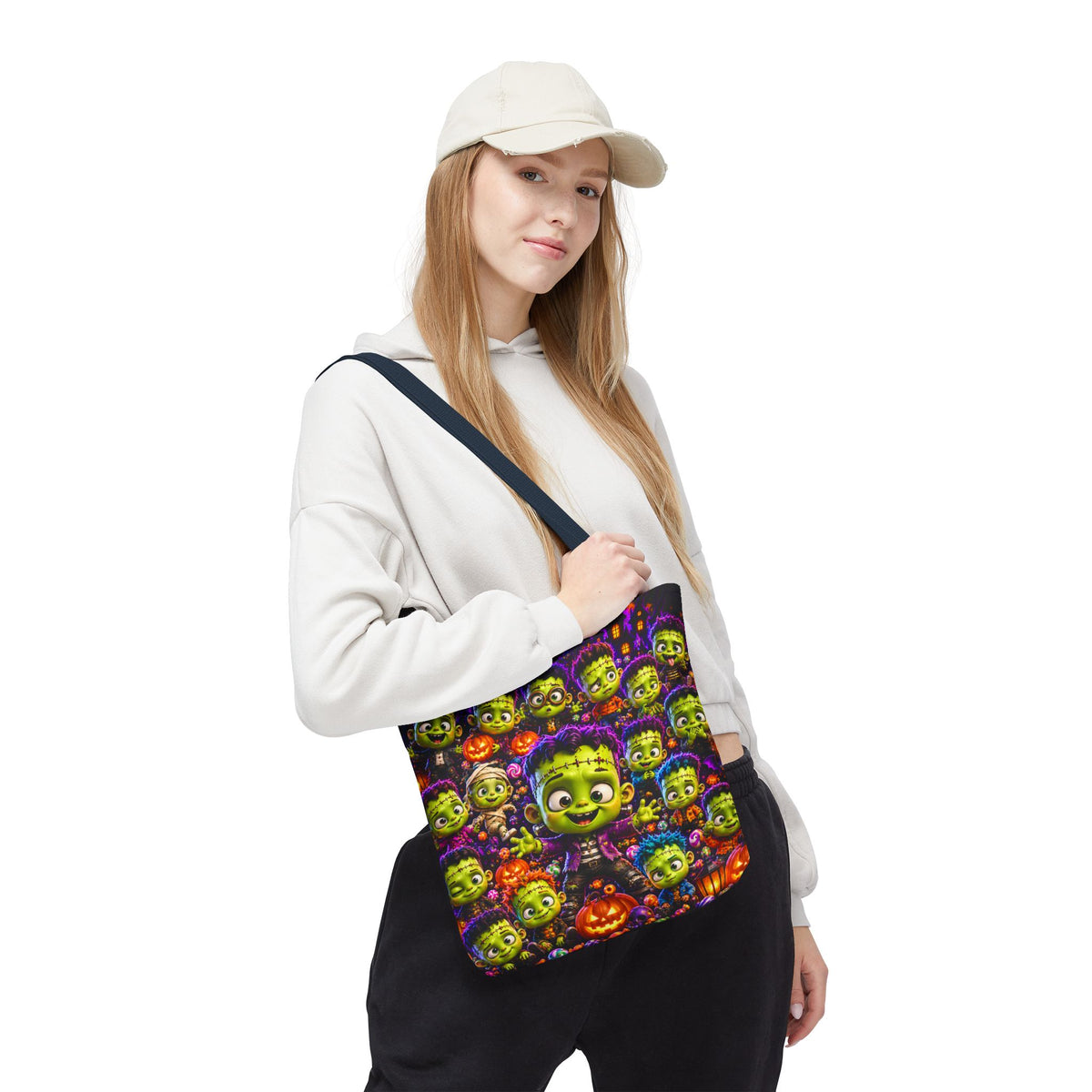 FestoraShop Funny Frankis Halloween Tote Bag - Cute 3D Monsters & Pumpkins