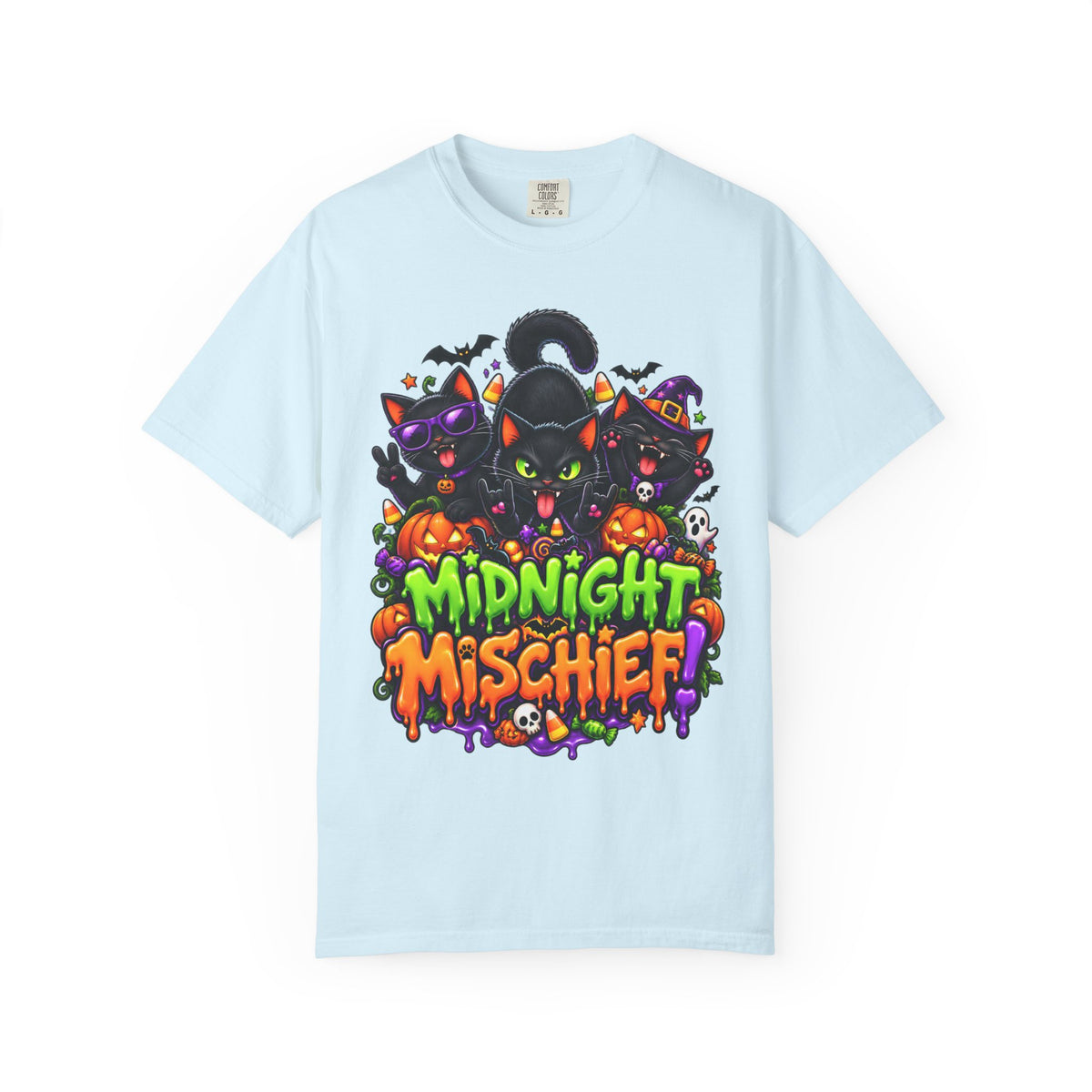 Midnight Mischief Halloween T-Shirt – Funny Black Cat Graphic Tee