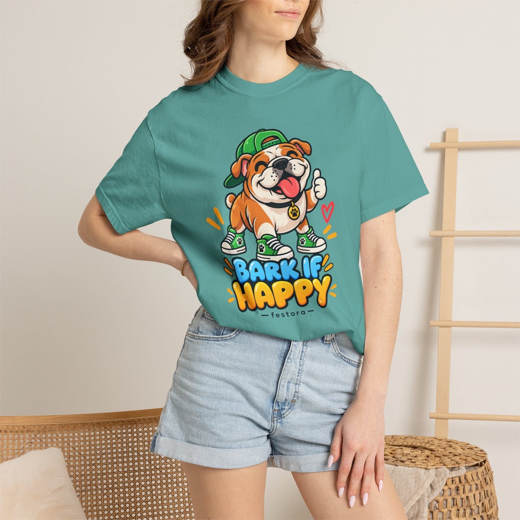 Bark If Happy – Cute Bulldog Graphic T-Shirt