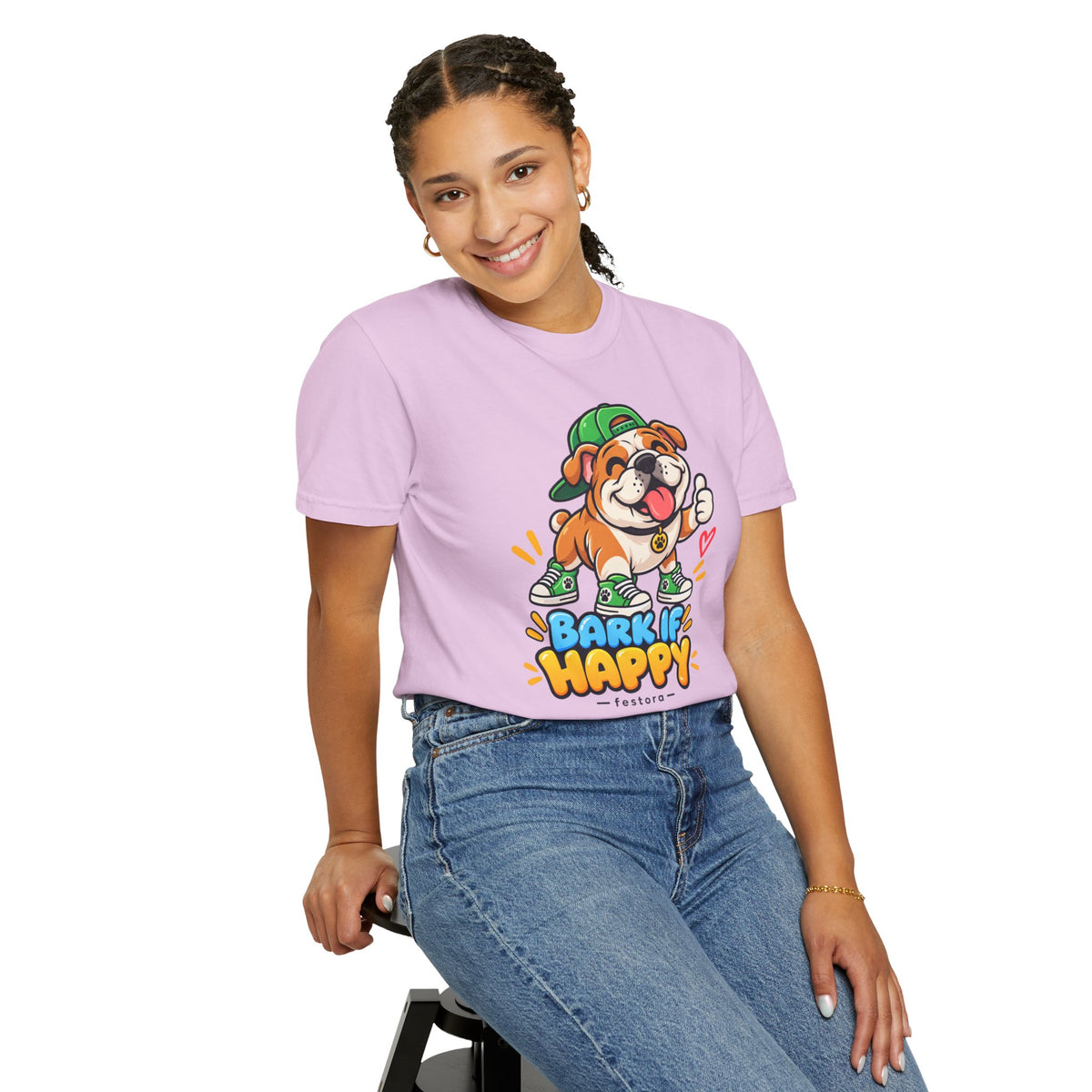 Bark If Happy – Cute Bulldog Graphic T-Shirt