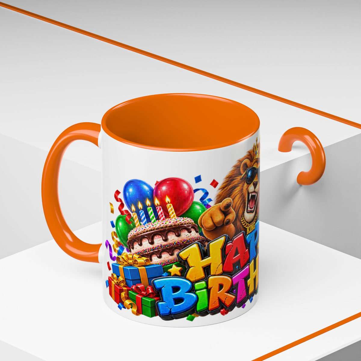 Lion Happy Birthday Mug – Colorful 3D King Celebration Design