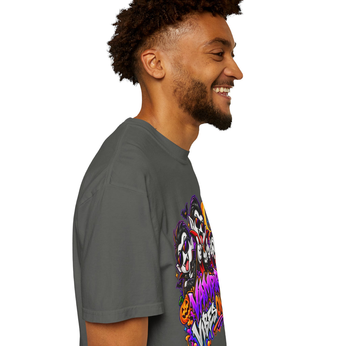 Neon Vampire Vibes Halloween Unisex Garment-Dyed T-Shirt Featuring a Cool Festora Vampire Crew
