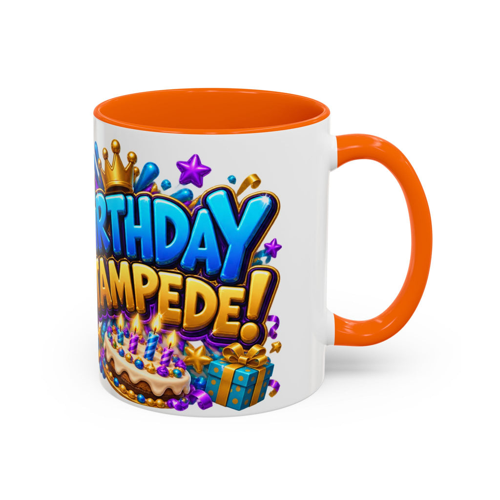 Birthday Stampede White Mug – Cute Buffalo Birthday Cup, Colorful Fun Party Gift