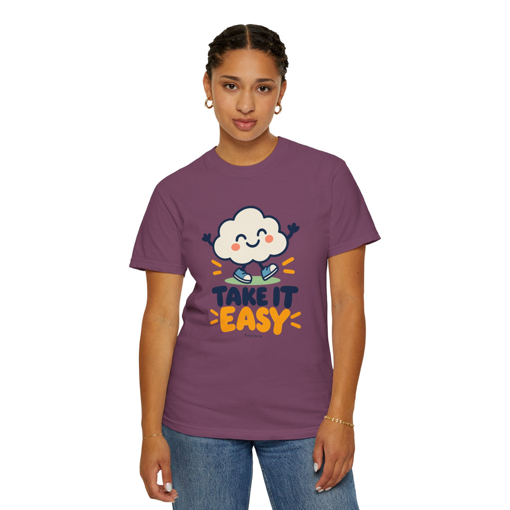 Take It Easy – Happy Cloud Graphic T-Shirt | Festora Everyday