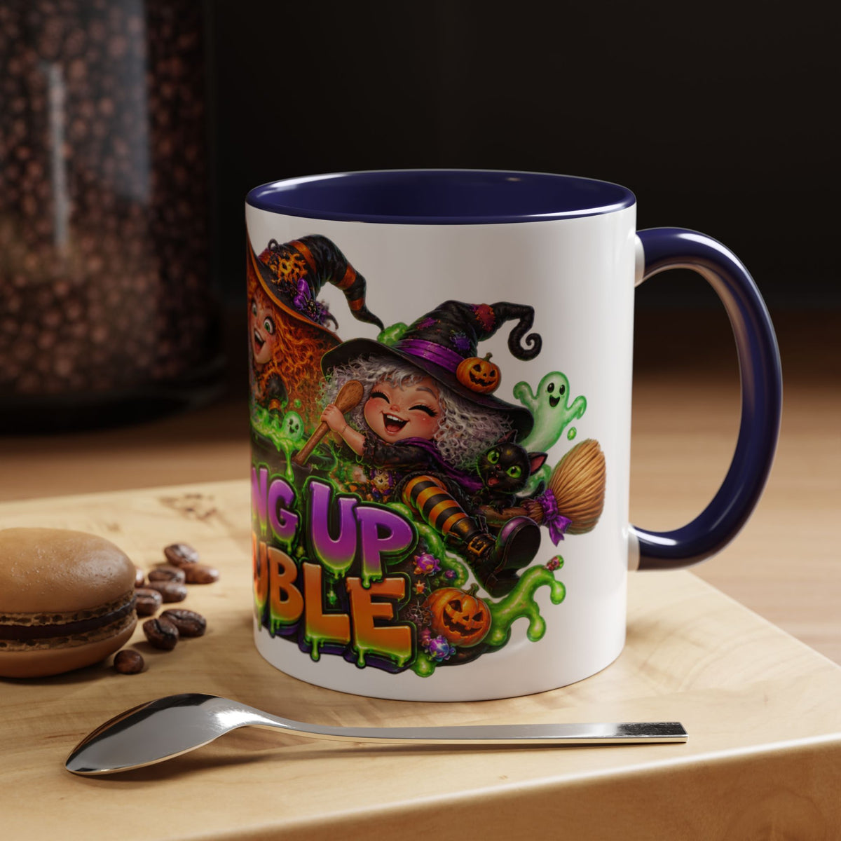 Brewing Up Trouble Witches Halloween White Mug