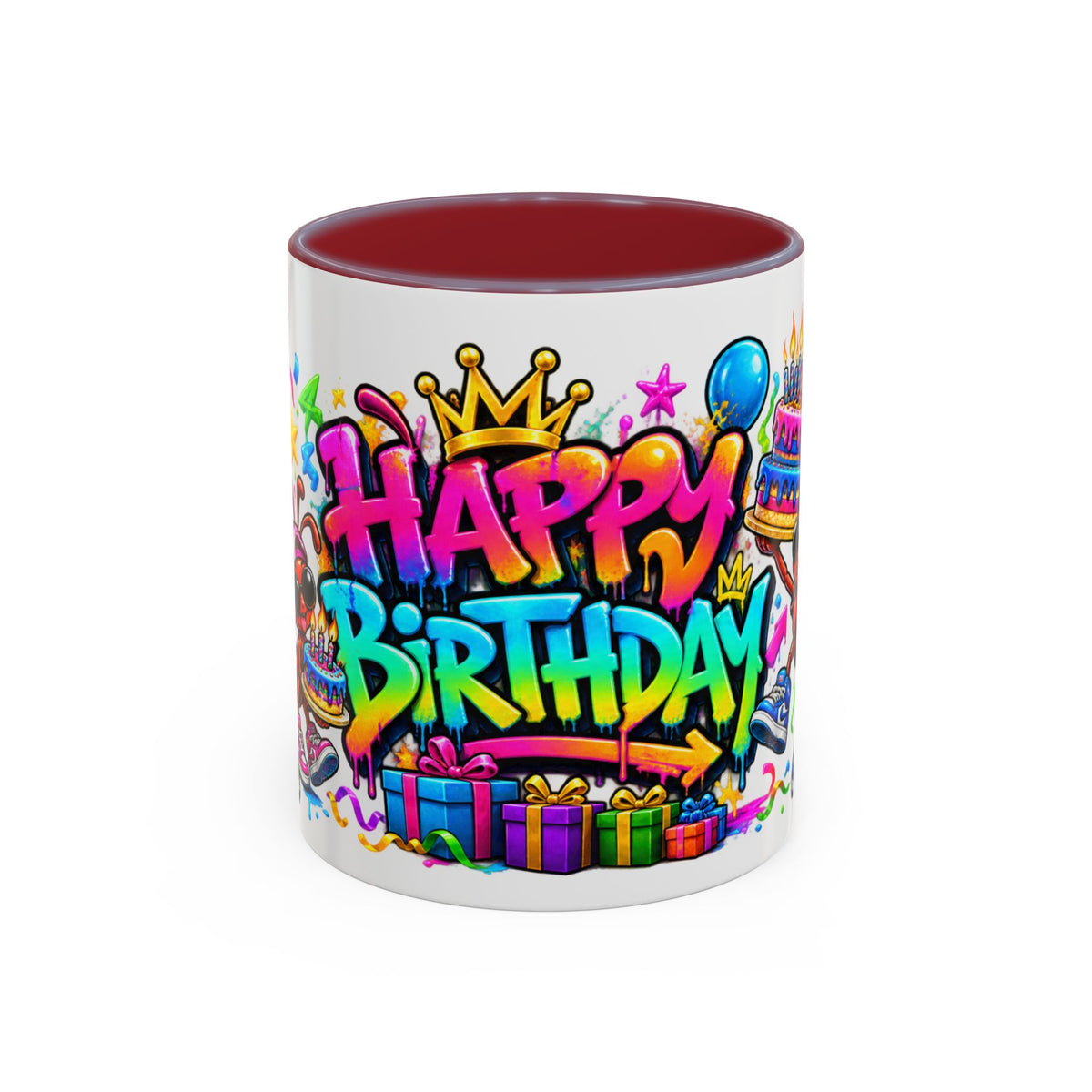 Happy Birthday Accent Coffee Mug - Colorful Graffiti Party Design (11 oz)