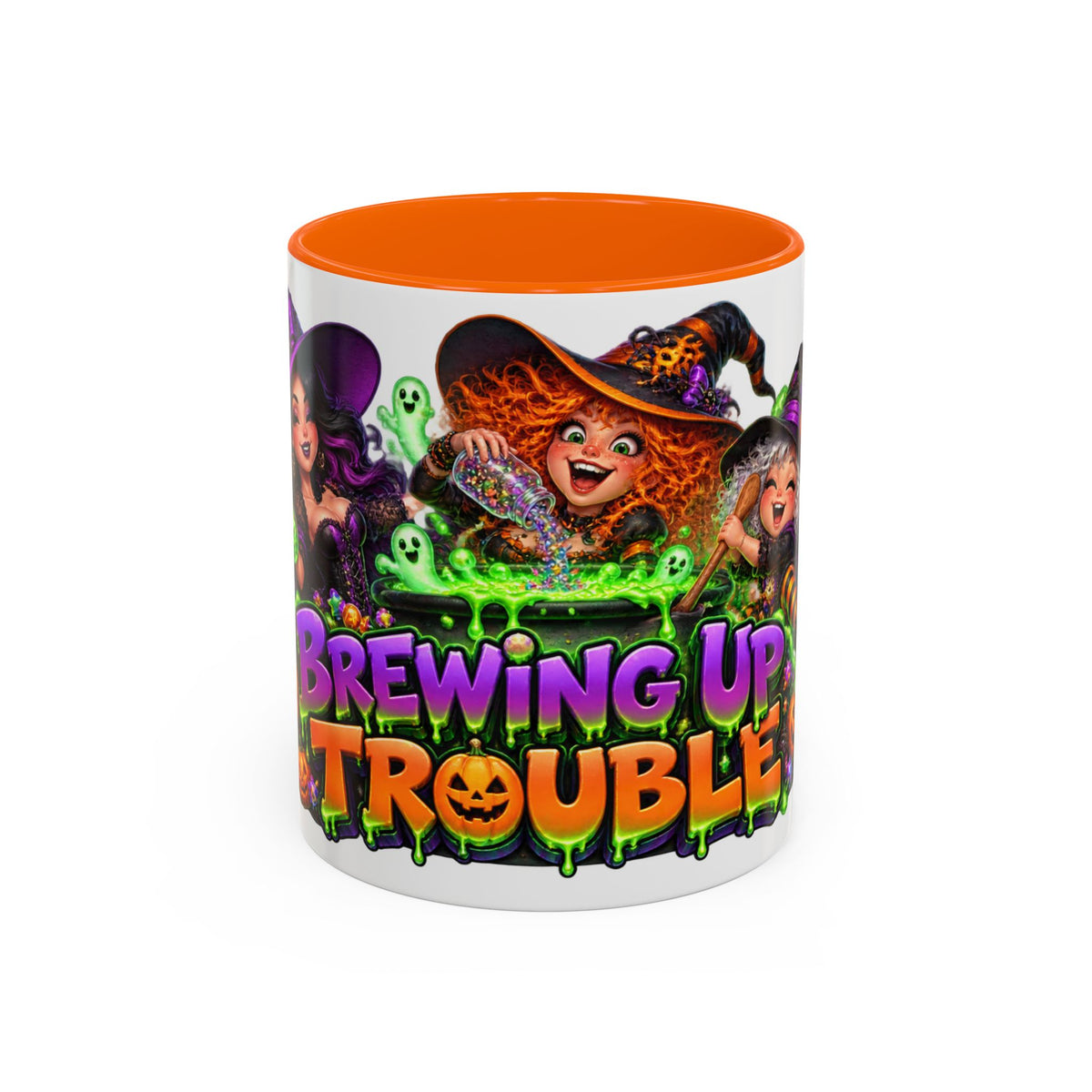 Brewing Up Trouble Witches Halloween White Mug