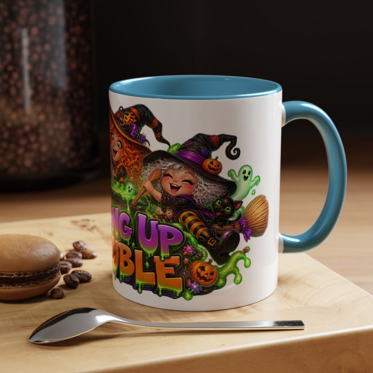 Brewing Up Trouble Witches Halloween White Mug