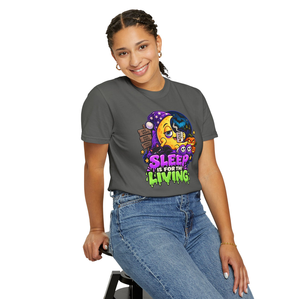 Sleep Is for the Living – Funny Halloween Moon T-Shirt