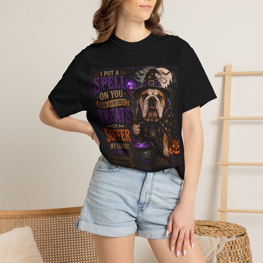 Halloween Bulldog Witch T-Shirt – "I Put a Spell on You" Spooky Dog Tee