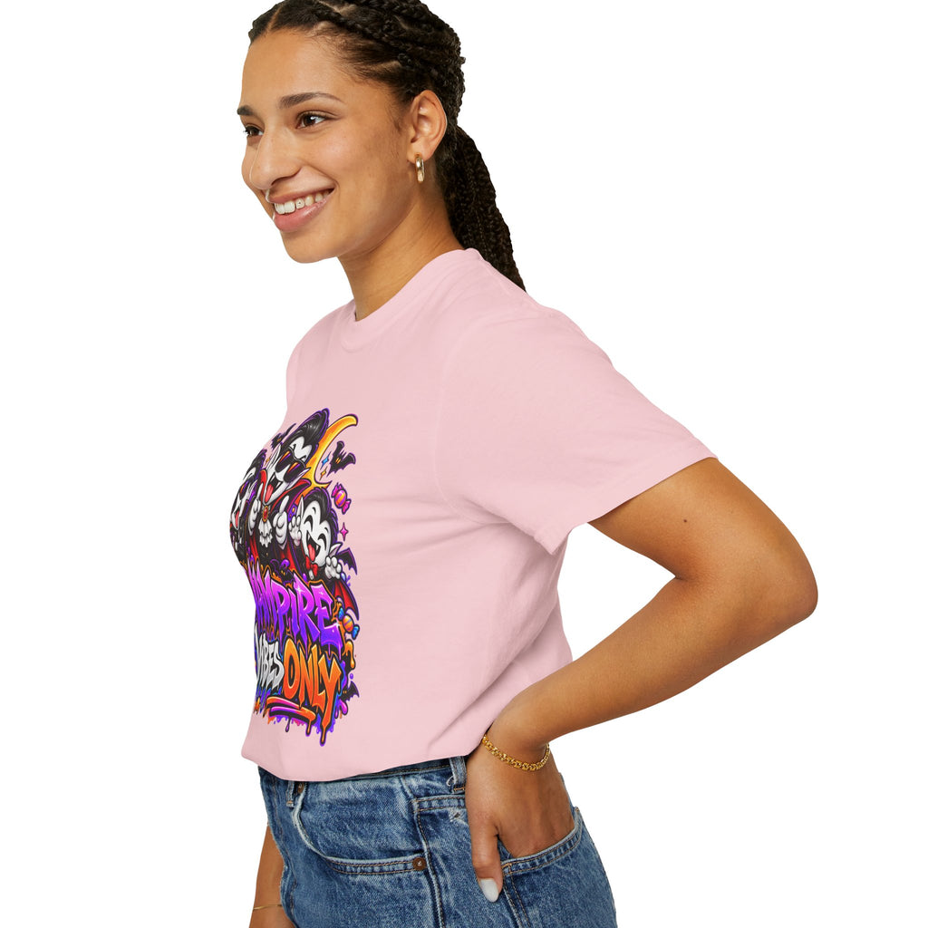 Neon Vampire Vibes Halloween Unisex Garment-Dyed T-Shirt Featuring a Cool Festora Vampire Crew